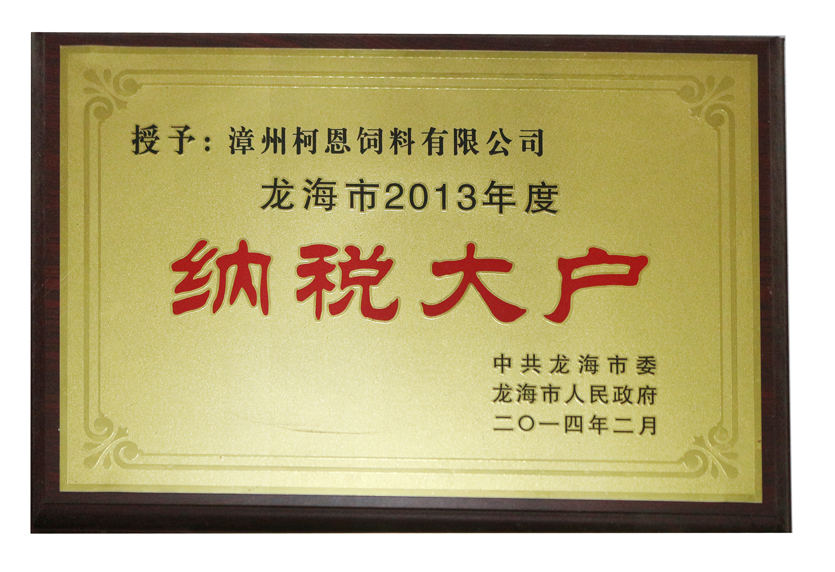 漳州公司《2013年納稅大戶》