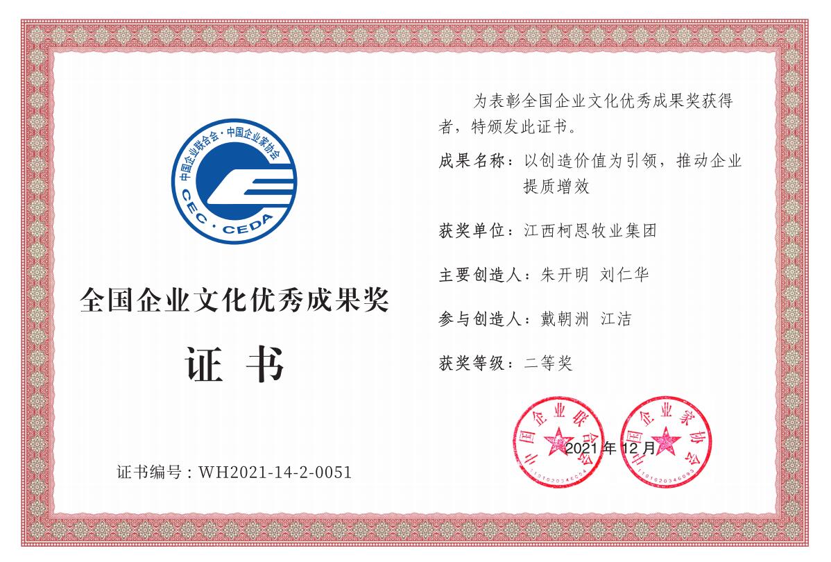 2020-2021年度全國企業文化優秀成果2等獎(證書)