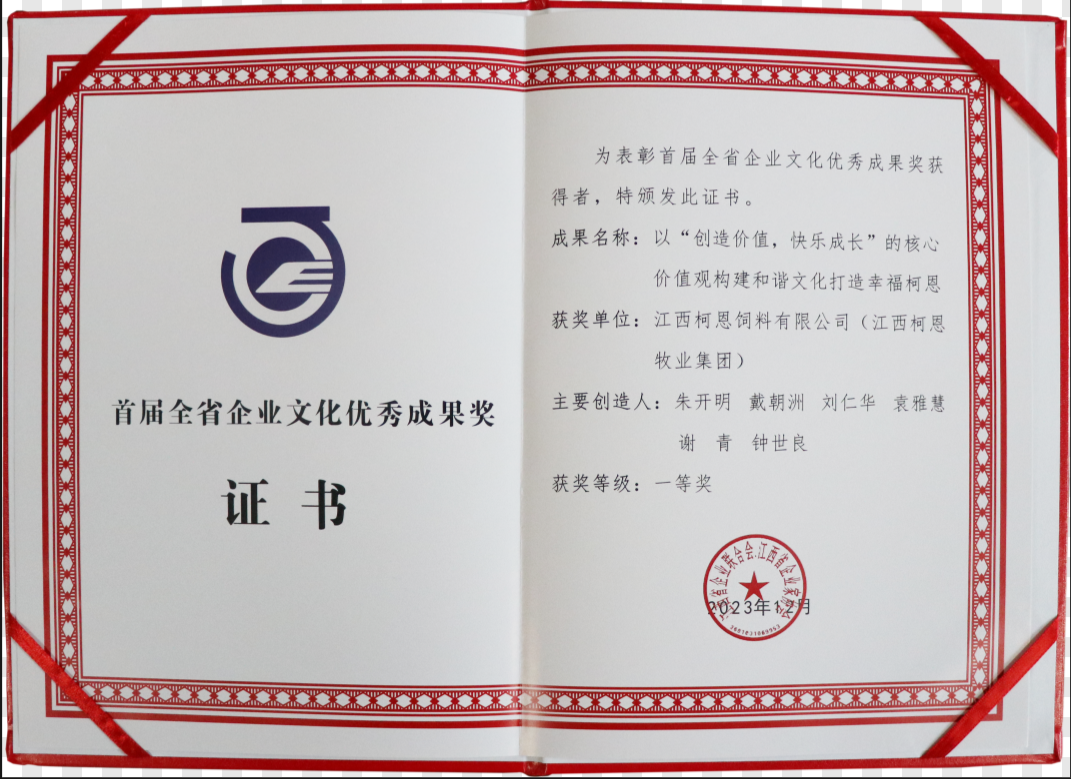 首屆全省企業文化優秀成果一等獎（證書）
